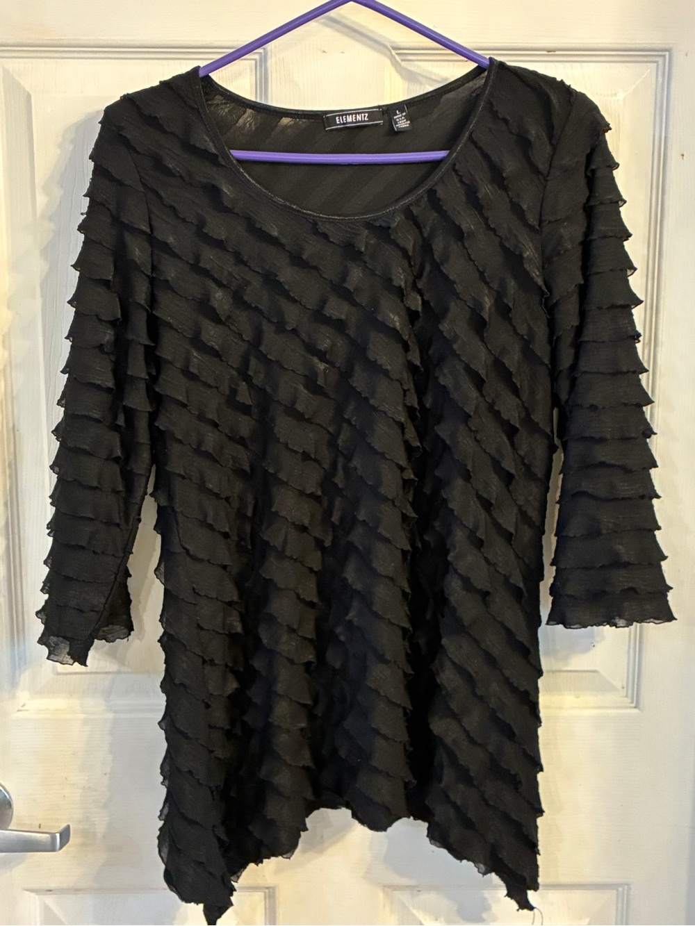Elementz Women’s Black Layered Ruffle Long Sleeve Blouse, Size: L